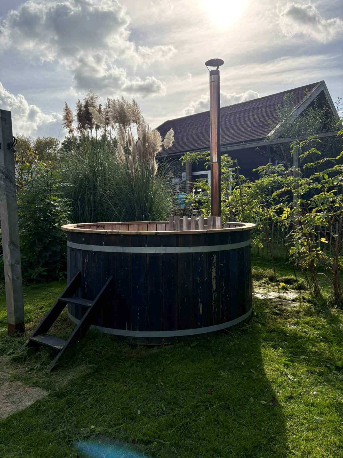 Hottub hout gestookt 200cm, Ophalen, Gebruikt, Afdekzeil, Vast