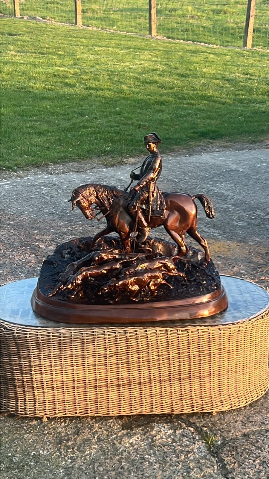Bronzen beeld: Jager te paard met honden, Ophalen, 50 - 100 cm, Scène, Beeld