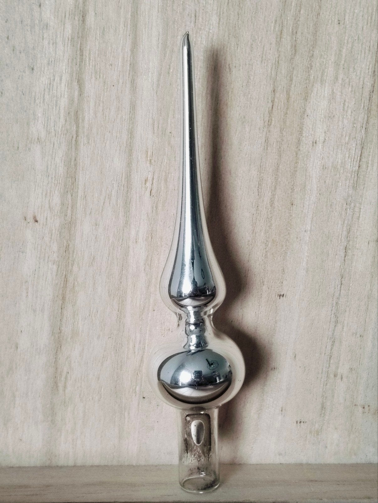 Vintage glazen zilverkleurige mini piek, Diversen, Kerst, Ophalen of Verzenden, Gebruikt