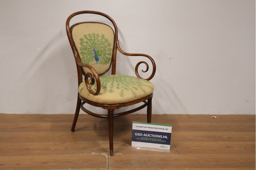 Antieke houten Thonet stoel met pauwzeichnung, Ophalen of Verzenden