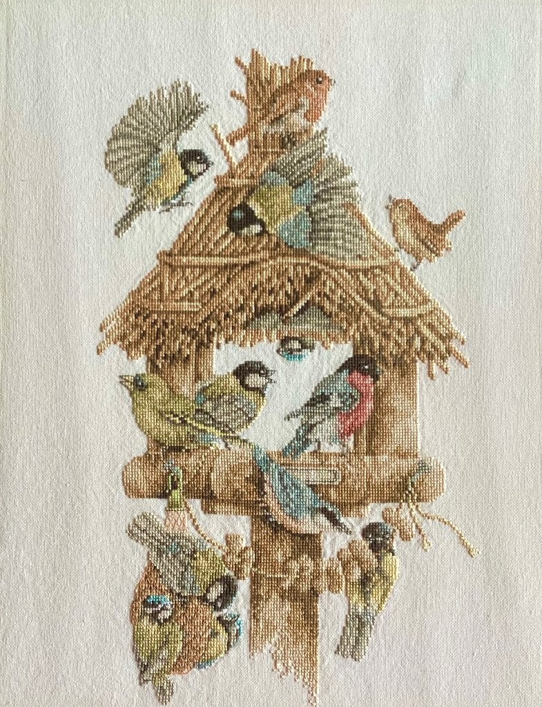 Prachtig geborduurd vogelhuisje (Marjolein Bastin), vintage, Hobby en Vrije tijd, Ophalen, Gebruikt, Handborduren, Overige typen