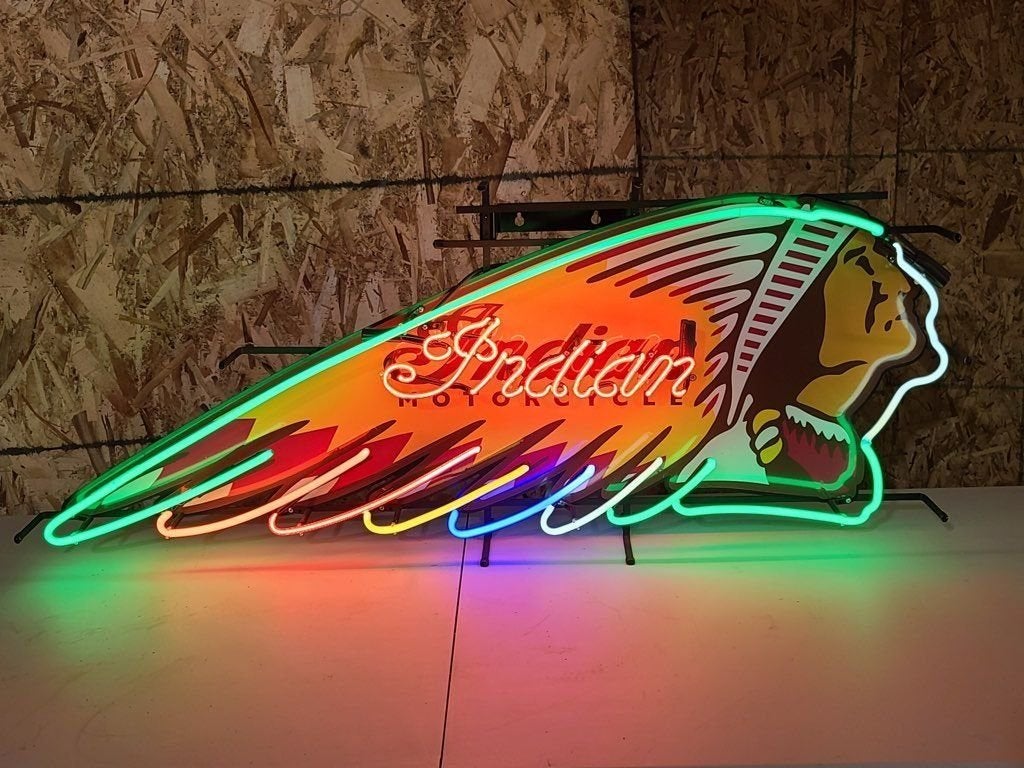 Indian motorcycle neon en veel andere USA decoratie neons, Verzamelen, Lichtbak of (neon) lamp, Nieuw, Ophalen of Verzenden, Info@americansaleshop.nl