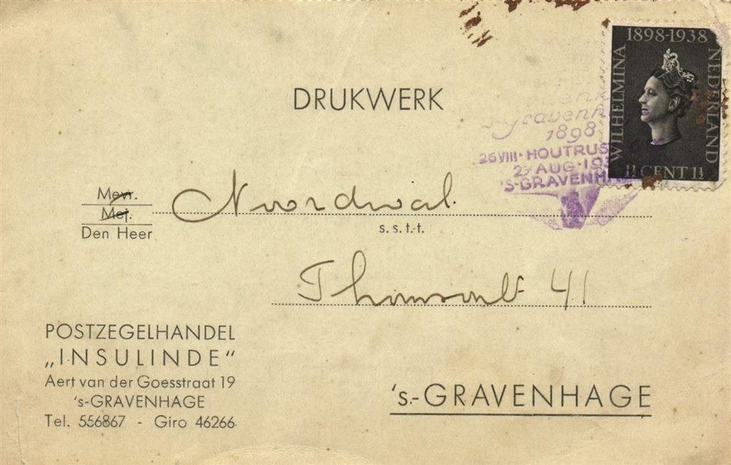 Postzegelhandel Insulinde, s-Gravenhage - 1938? - drukwerk, Postzegels en Munten, Brieven en Enveloppen | Nederland, Ophalen of Verzenden