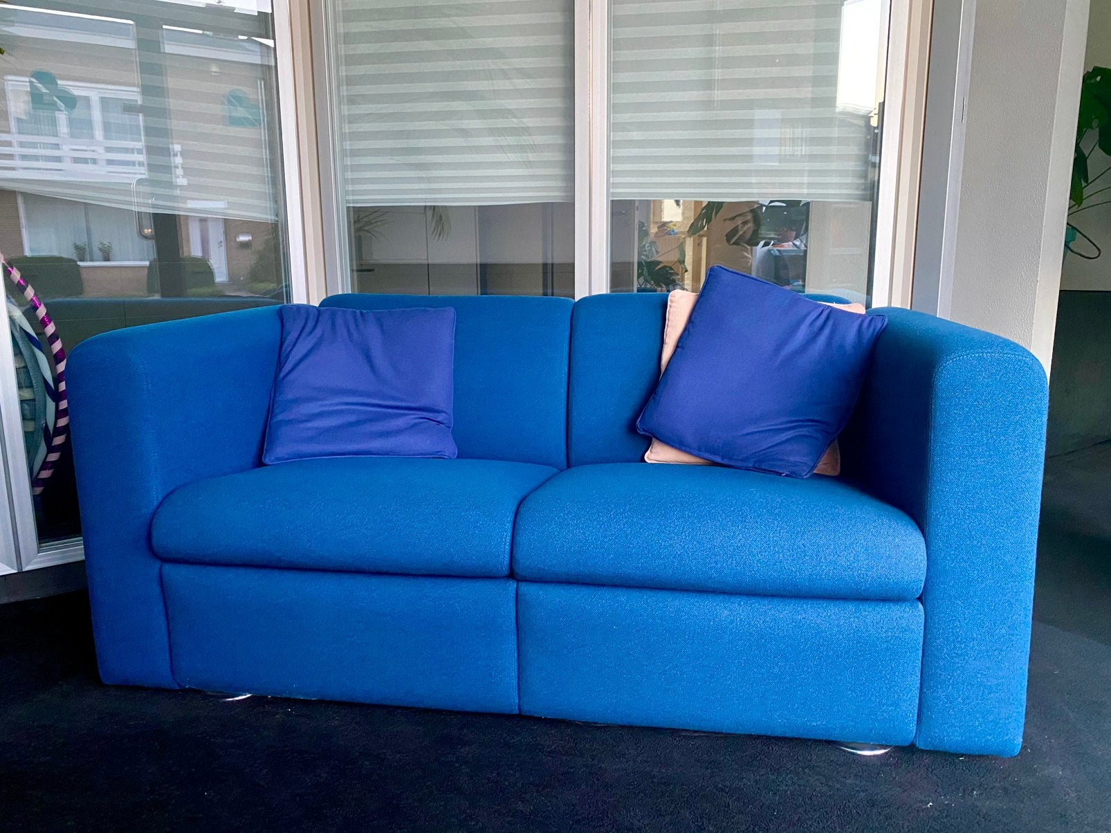 Vintage Artifort bank + fauteuil blauw 2 zits Dutch Design, Tweepersoons, 75 tot 100 cm, Ophalen of Verzenden, Zo goed als nieuw