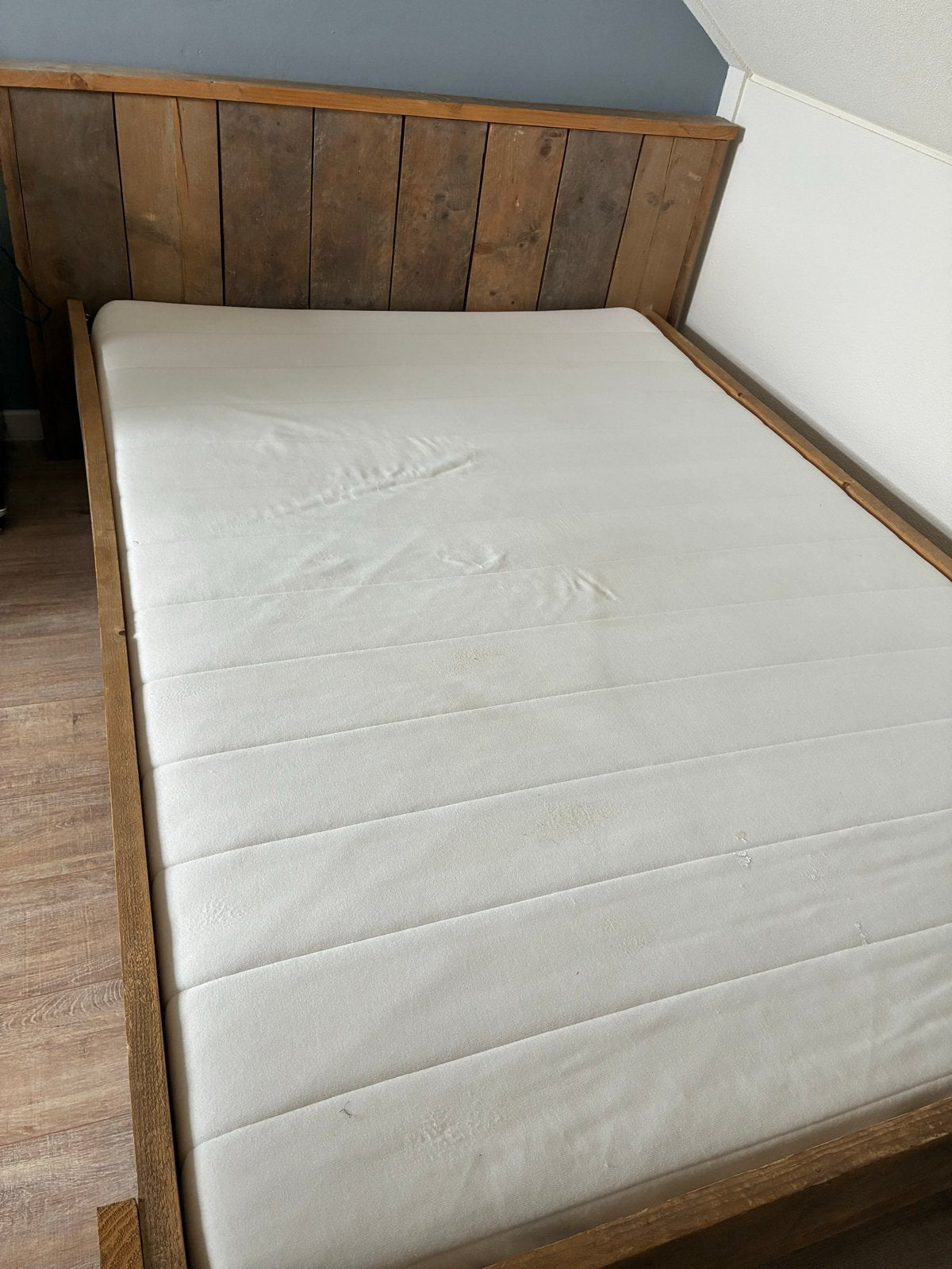 Steigerhouten bed 140x200 cm met lattenbodem, Ophalen, Gebruikt, Bruin, Steigerhout
