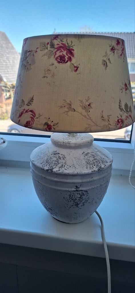 Tafellamp stenen pot en gebloemde kap, Huis en Inrichting, Ophalen, Minder dan 50 cm