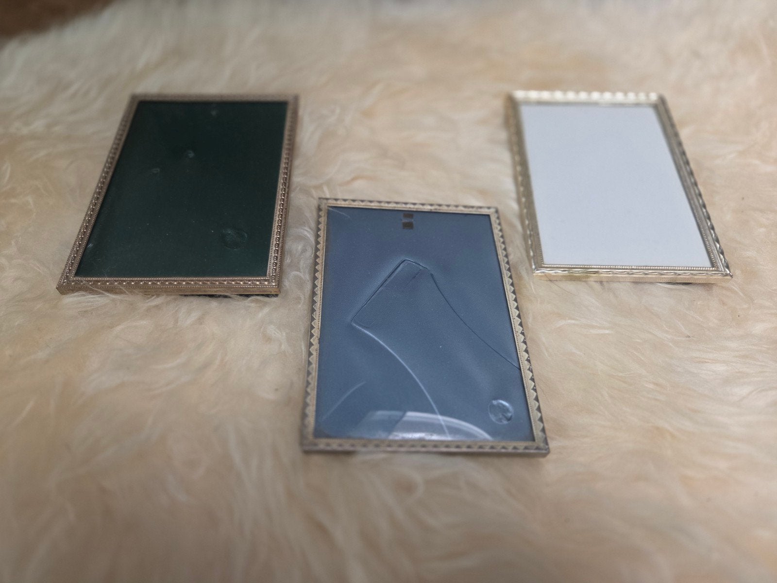 vintage  fotolijstjes met bol glas, Gebruikt, Met glas, Ophalen of Verzenden, Fotolijst