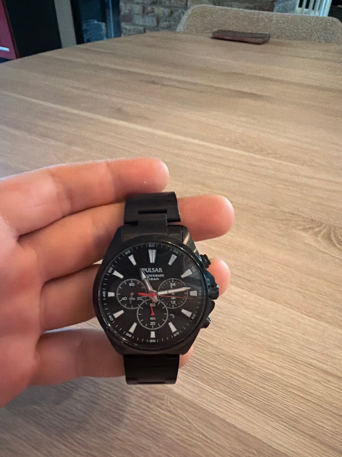 Pulsar VD53-X356 Herenhorloge - Zwart Chronograaf, Staal, Polshorloge, Zo goed als nieuw, Ophalen