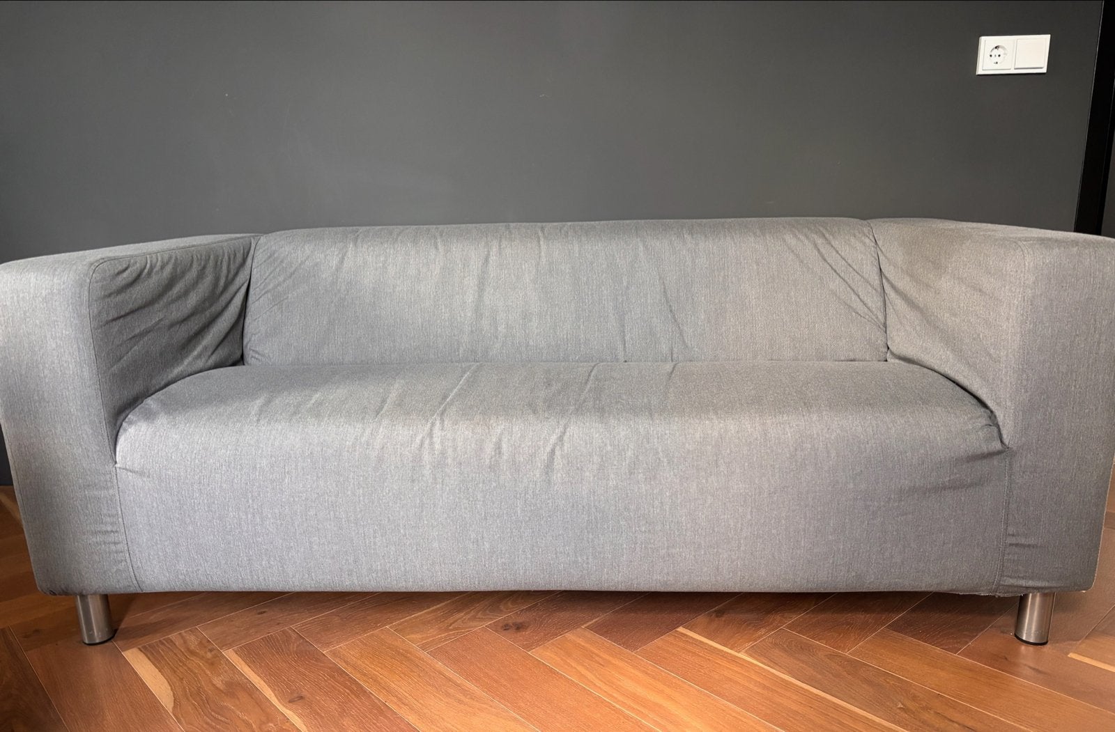 Comfortabele grijze tweepersoonsbank, Ophalen, Gebruikt, Tweepersoons, 75 tot 100 cm