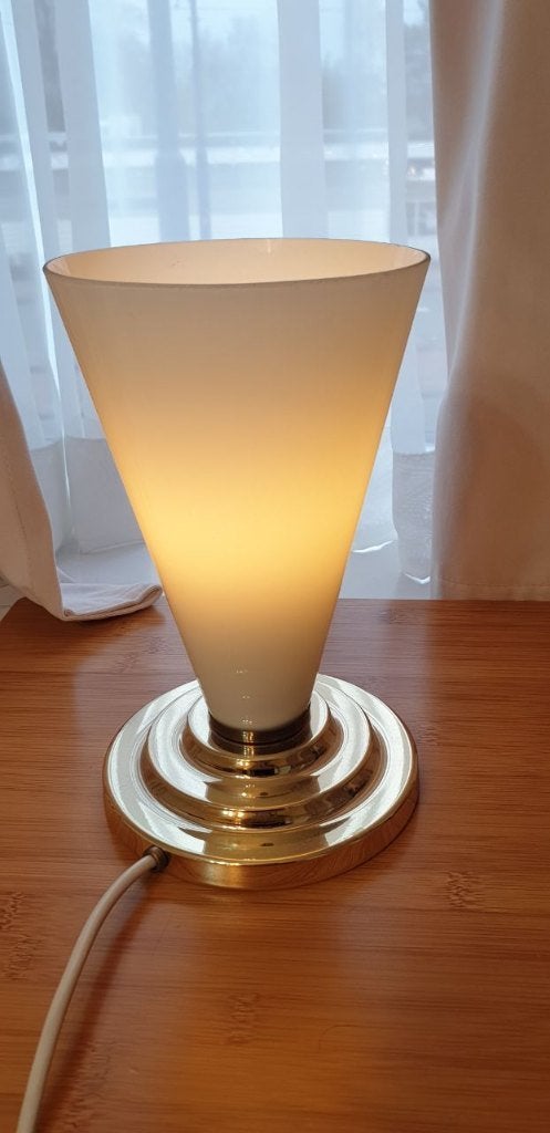 Klassieke tafellamp in wit en goud – warm licht, Goud, 25 cm, E14 (klein), Ophalen of Verzenden