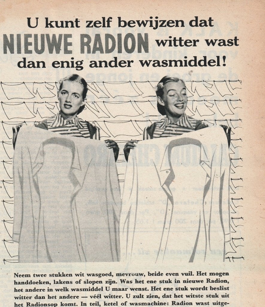 retro reclame 1955 Radion wasmiddel witte overhemden, Verzamelen, Verzenden, Overige typen