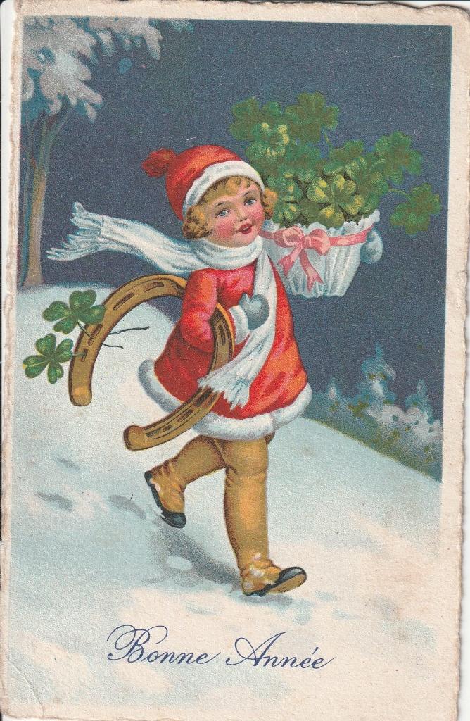 nieuwjaarskaart, Verzamelen, Ansichtkaarten | Themakaarten, Verzenden, Voor 1920, Sterren en Beroemdheden