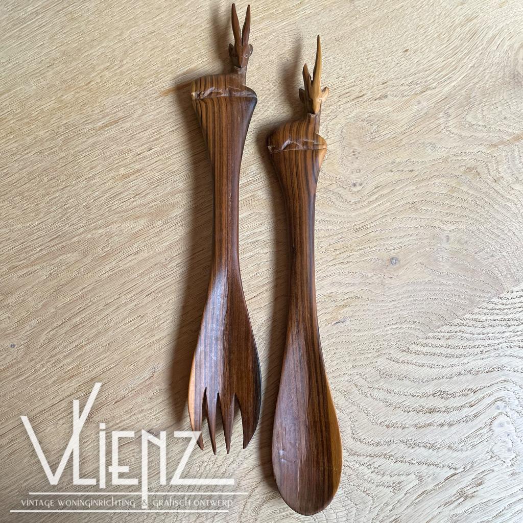 Vintage houten slabestek met hertjes, bok, Verzamelen, Ophalen of Verzenden, Huis en Inrichting