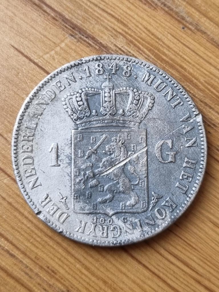 1 gulden 1848 Willem 2, Ophalen of Verzenden, Koning Willem II, 1 gulden, Zilver