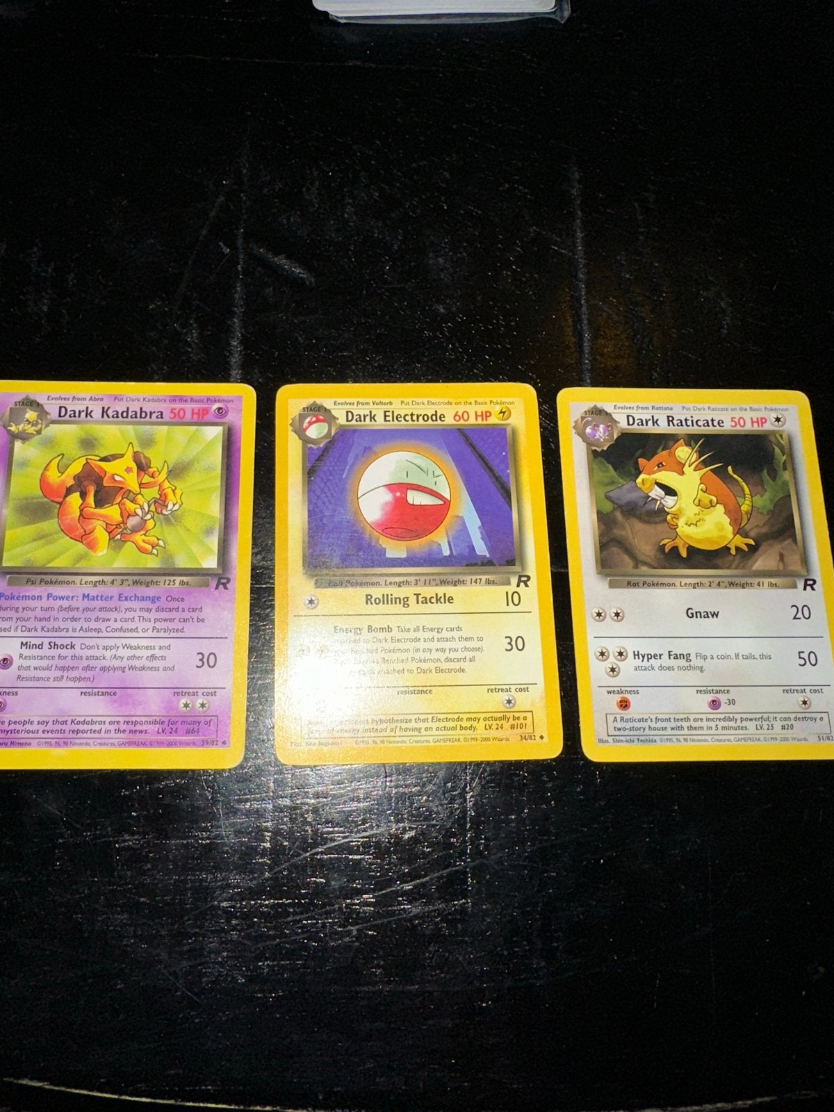 Pokémon kaarten 1995 - Dark Raticate, Electrode & Kadabra, Ophalen of Verzenden, Gebruikt, Meerdere kaarten