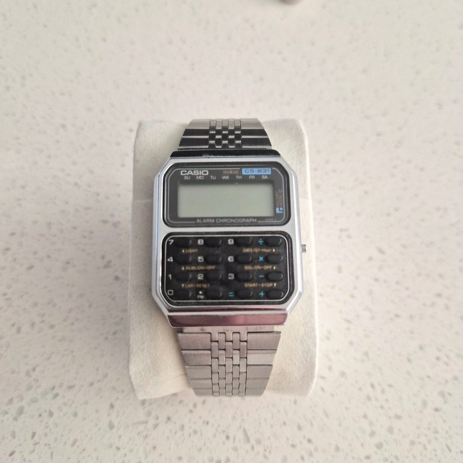 Casio CS-831 vintage calculator watch, rekenmachine horloge., Overige merken, Staal, Met bandje, Polshorloge
