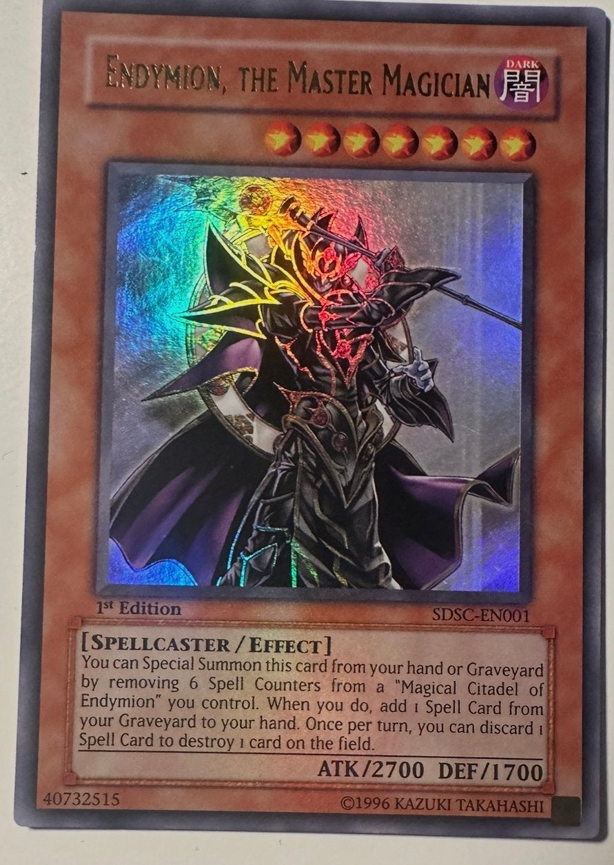 Yu-Gi-Oh! Endymion, the Master Magician SDSC 1st Edition !, Ophalen of Verzenden, Gebruikt, Losse kaart, Foil