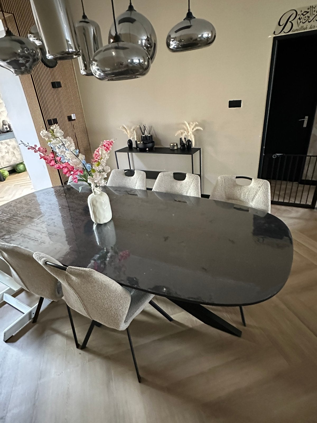 6 eetkamer stoelen teddy creme/beige, Huis en Inrichting, Stoelen, Ophalen, Gebruikt, Zwart, Vier