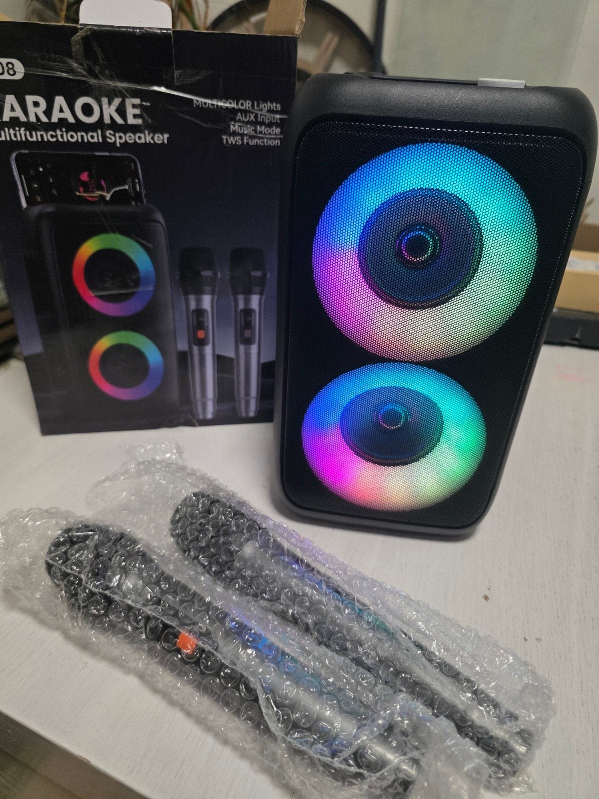 Karaoke Multifunctionele Speaker met Microfoons, Ophalen of Verzenden, Nieuw, Complete set