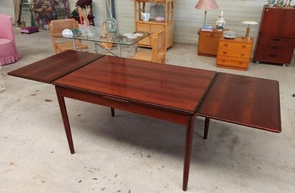 Vintage Mid Century design Rosewood extendable dining table, Gebruikt, 50 tot 100 cm, Vintage, Vijf personen of meer