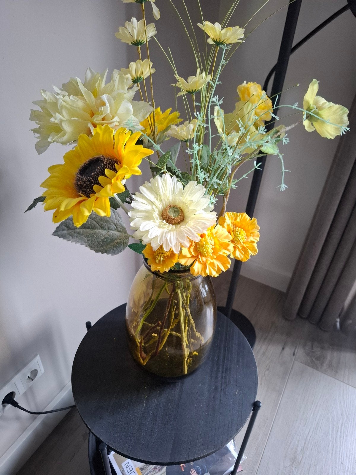 KUNST BOEKET MET VAAS, Ophalen of Verzenden, Zo goed als nieuw, Boeket, Geel