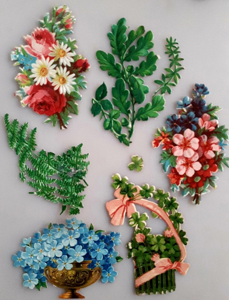 SET VICTORIAANSE SCRAPS / LEAVES & FLOWERS / Découpis / 1890, Hobby en Vrije tijd, Scrapbooking, Ophalen of Verzenden, Gebruikt