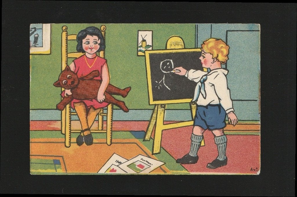 Ansichtkaart op school illu Agnes v Stolk B10-15, Ophalen of Verzenden, 1920 tot 1940, Gelopen, Sterren en Beroemdheden