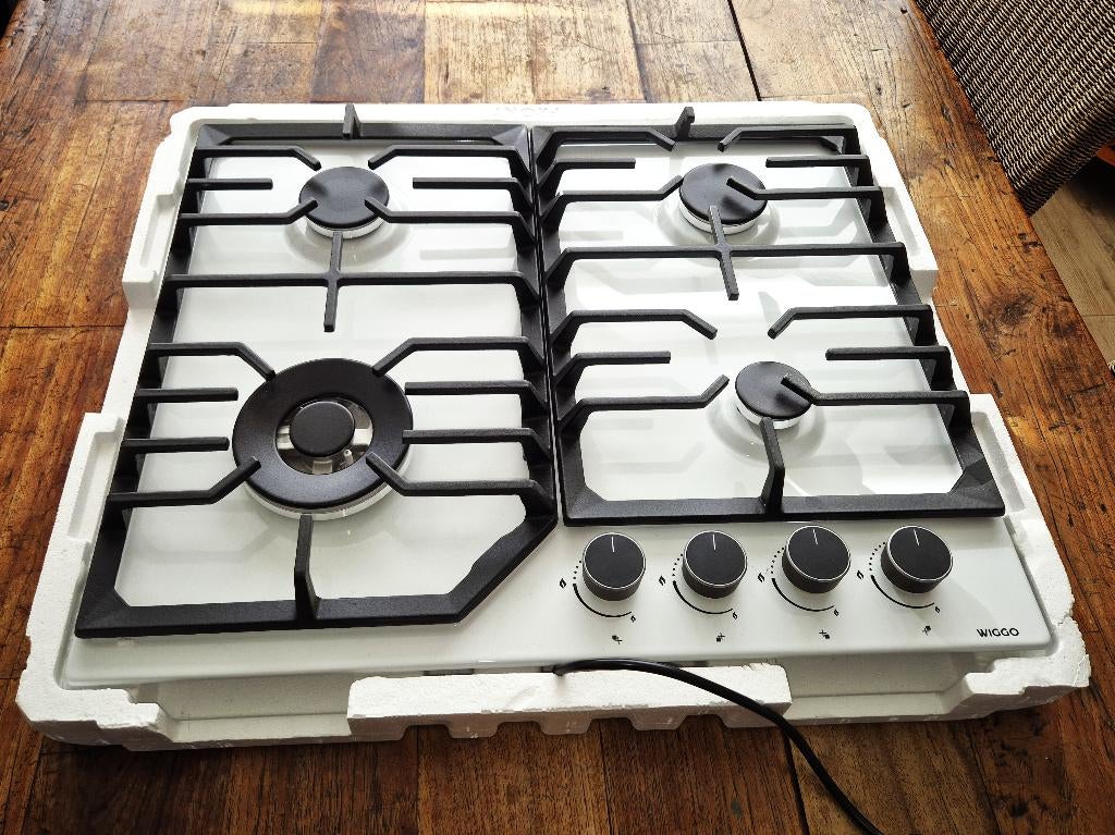 Wiggo WH-G634RL(W) - Inbouw Gaskookplaat 60cm - Wit, Witgoed en Apparatuur, Kookplaten, Nieuw, Inbouw, Gas, 4 kookzones