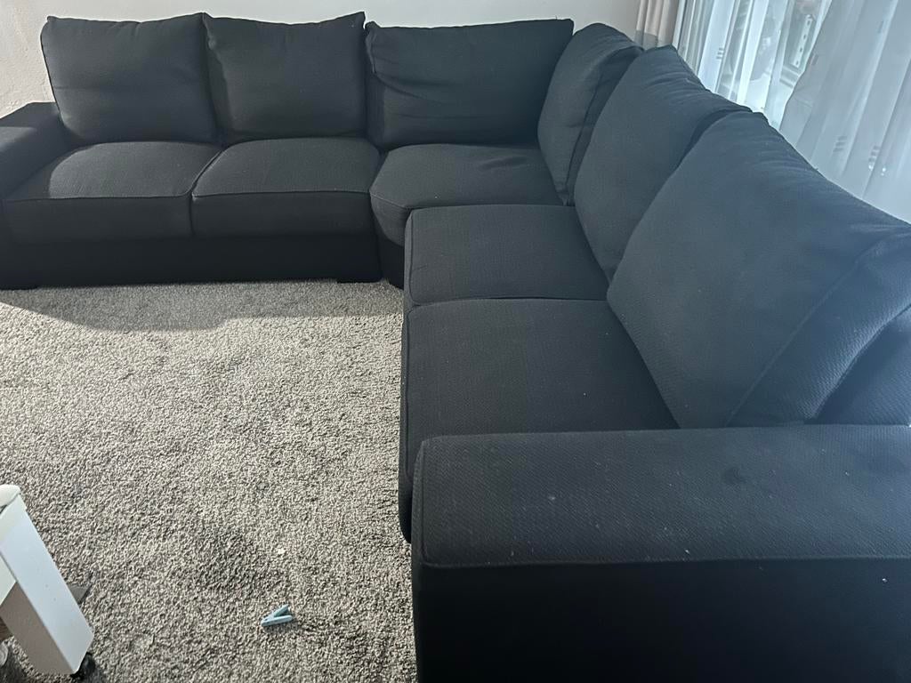 Zwarte hoekbank, Huis en Inrichting, Banken | Bankstellen, 250 tot 300 cm, Gebruikt, Hoekbank, 75 tot 100 cm