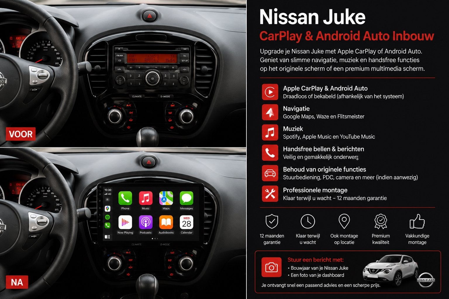 Nissan Juke CarPlay & Android Auto Inbouw, Ophalen, Nieuw