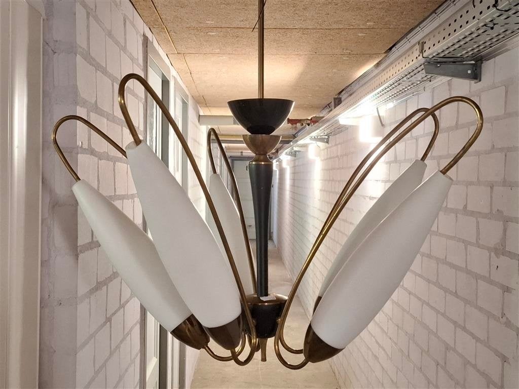Hanglamp '60s ( Stilnovo / Massive ) Retro/Vintage/Design, Huis en Inrichting, Lampen | Hanglampen, Ophalen, Gebruikt, Glas, E14 (klein)