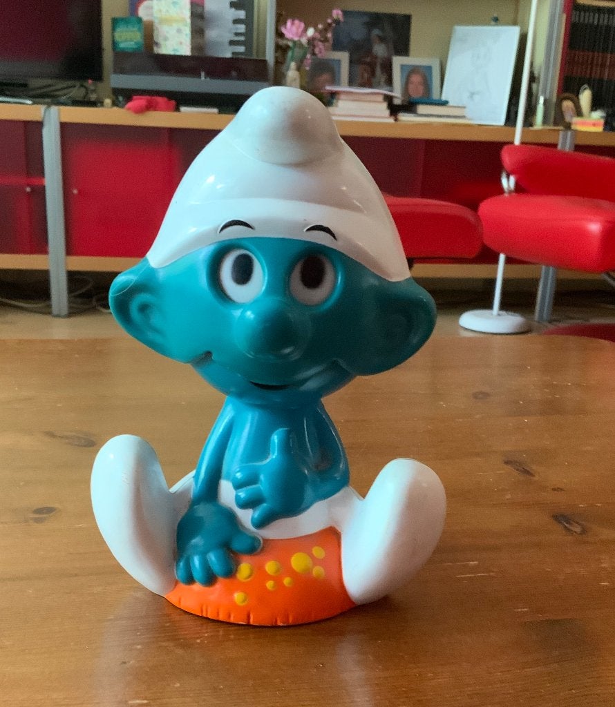 Smurf:Sprekende Wallage Berrie Smurf met pull-ring uit 1983, Ophalen of Verzenden, Zo goed als nieuw, Poppetje, Figuurtje of Knuffel