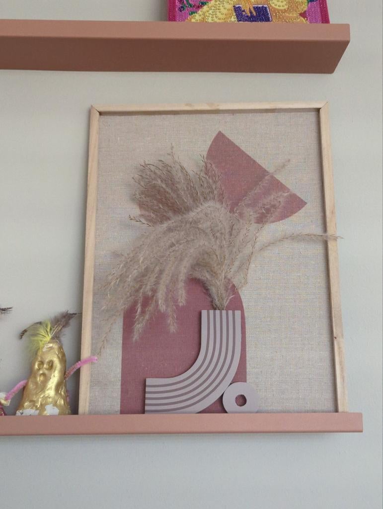 Wanddecoratie met pampasgras en abstract design, Ophalen of Verzenden
