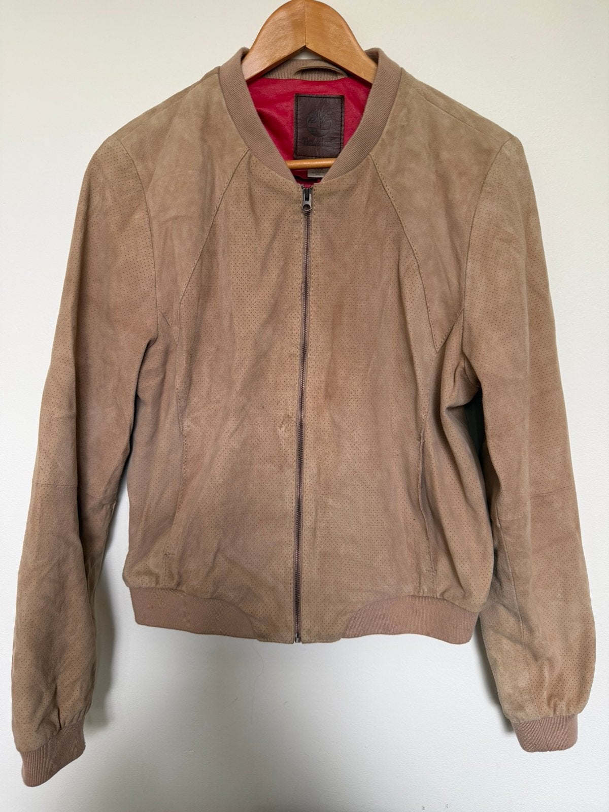 Suede bomberjack Timberland L, Ophalen of Verzenden, Zo goed als nieuw, Maat 42/44 (L), Beige