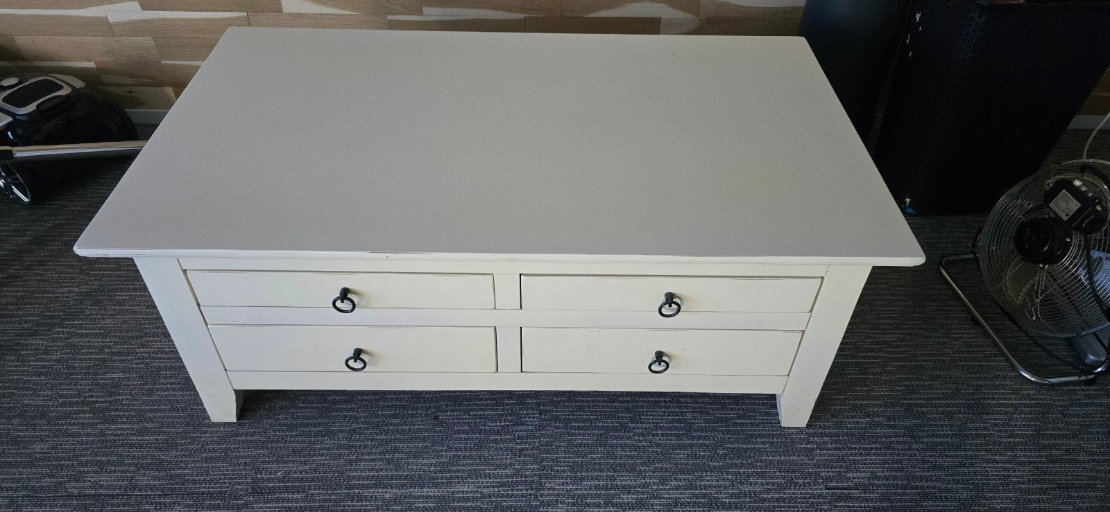 Witte salontafel met 4 lades, Huis en Inrichting, Ophalen, Gebruikt, 100 tot 150 cm, 50 tot 100 cm