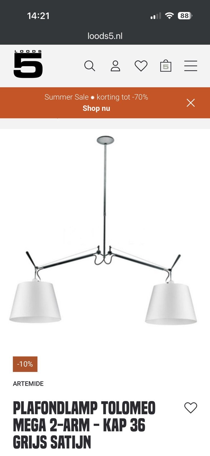 Artemide Plafondlamp Tolomeo, Ophalen of Verzenden, Zo goed als nieuw