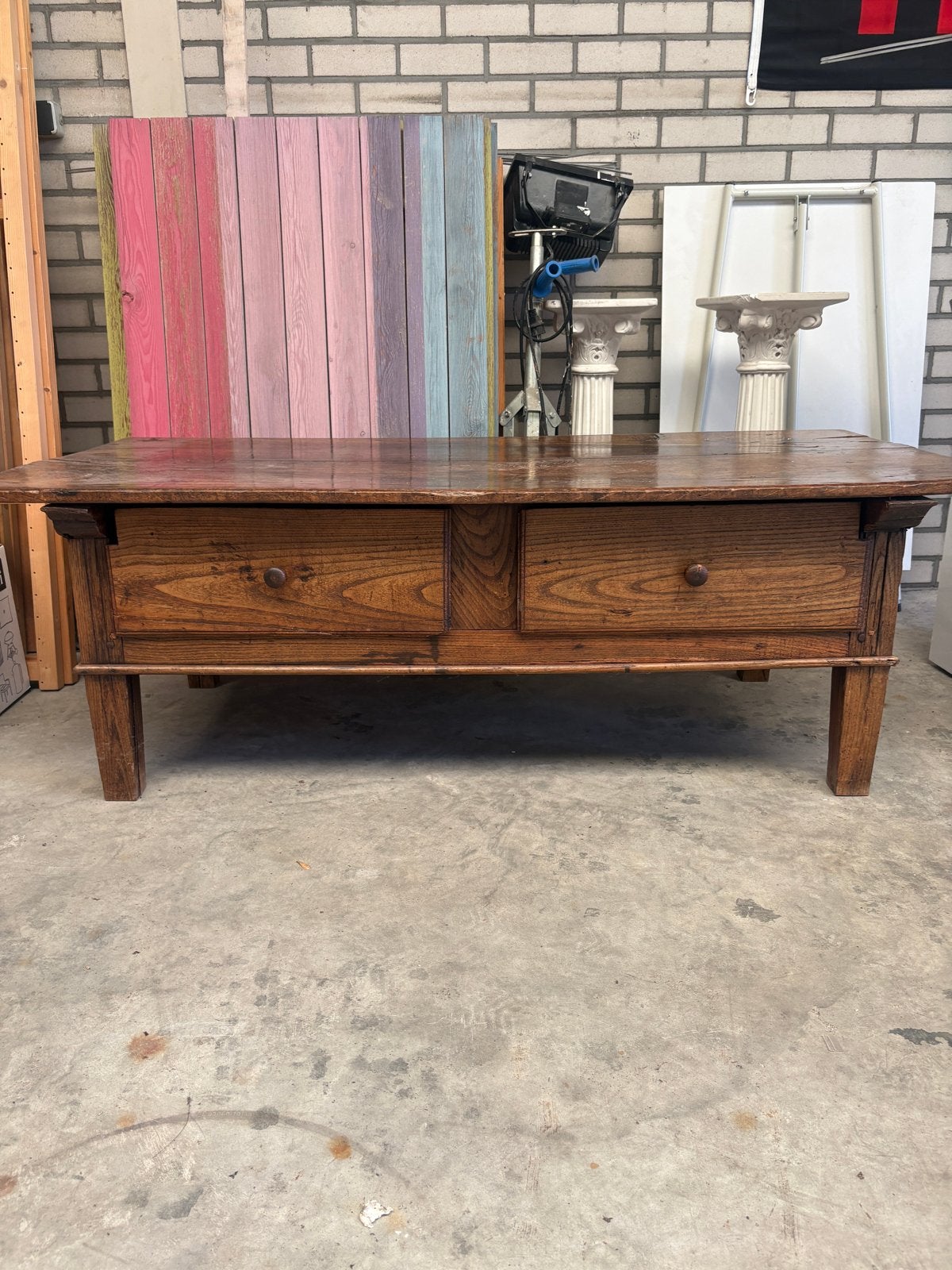 Antieke eikenhouten salontafel met laden, Antiek en Kunst, Ophalen