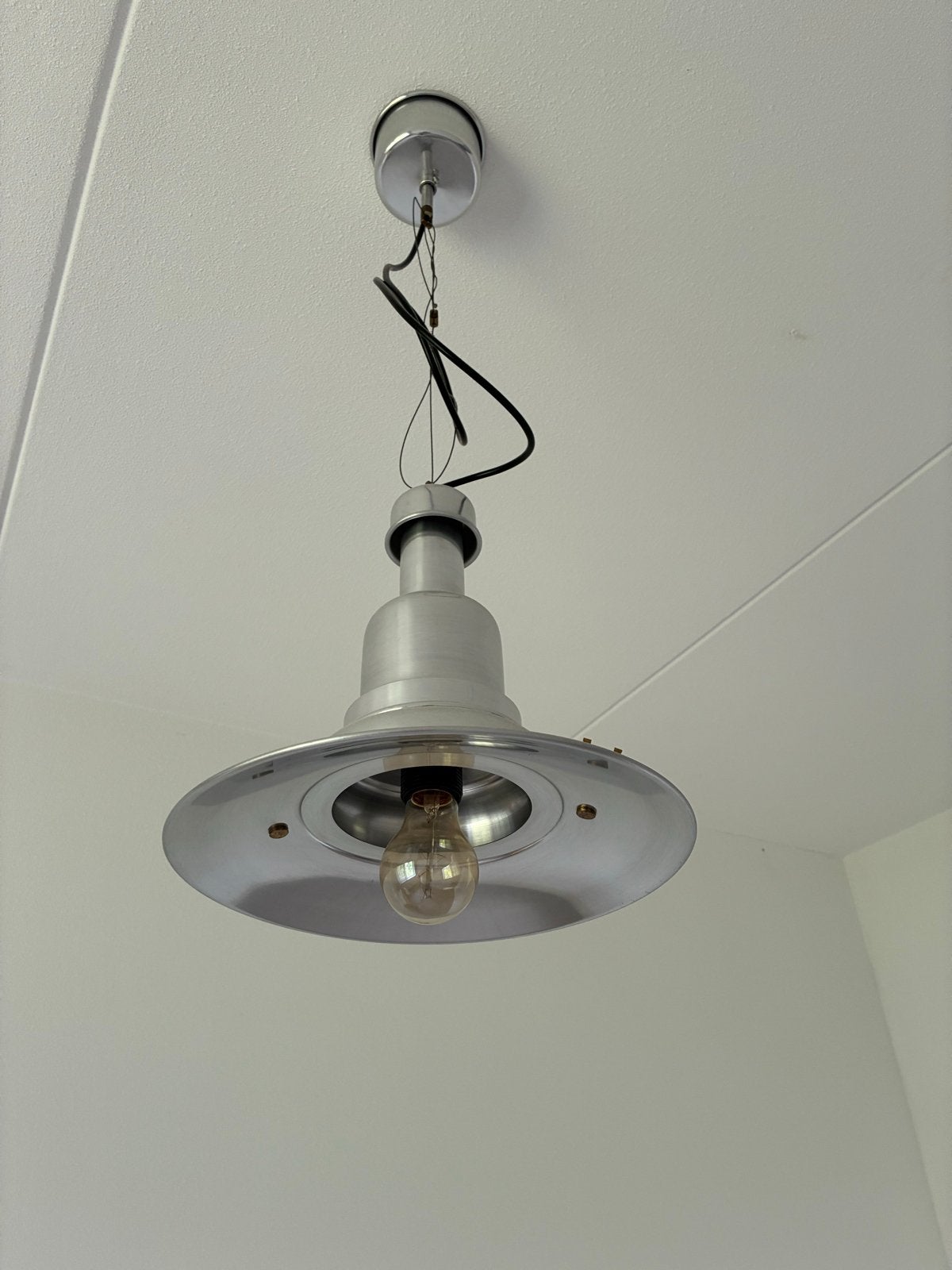Gratis Industriële Hanglamp - Metaal, Zilverkleurig, Ophalen of Verzenden, Gebruikt, Metaal, 50 tot 75 cm