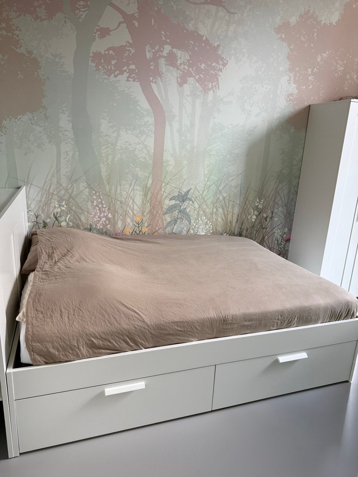 Mooi wit bed met lades en hoofdeinde - 140x200 cm, Ophalen, Wit, Tweepersoons, 140 cm
