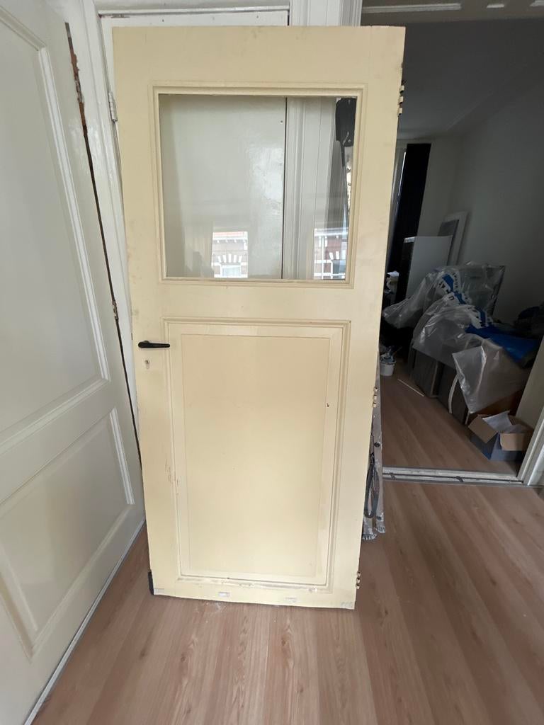 Gebruikte paneeldeur met glas, 216,5 x 92 cm, 4 cm dik, Ophalen, Gebruikt, 80 tot 100 cm, Binnendeur
