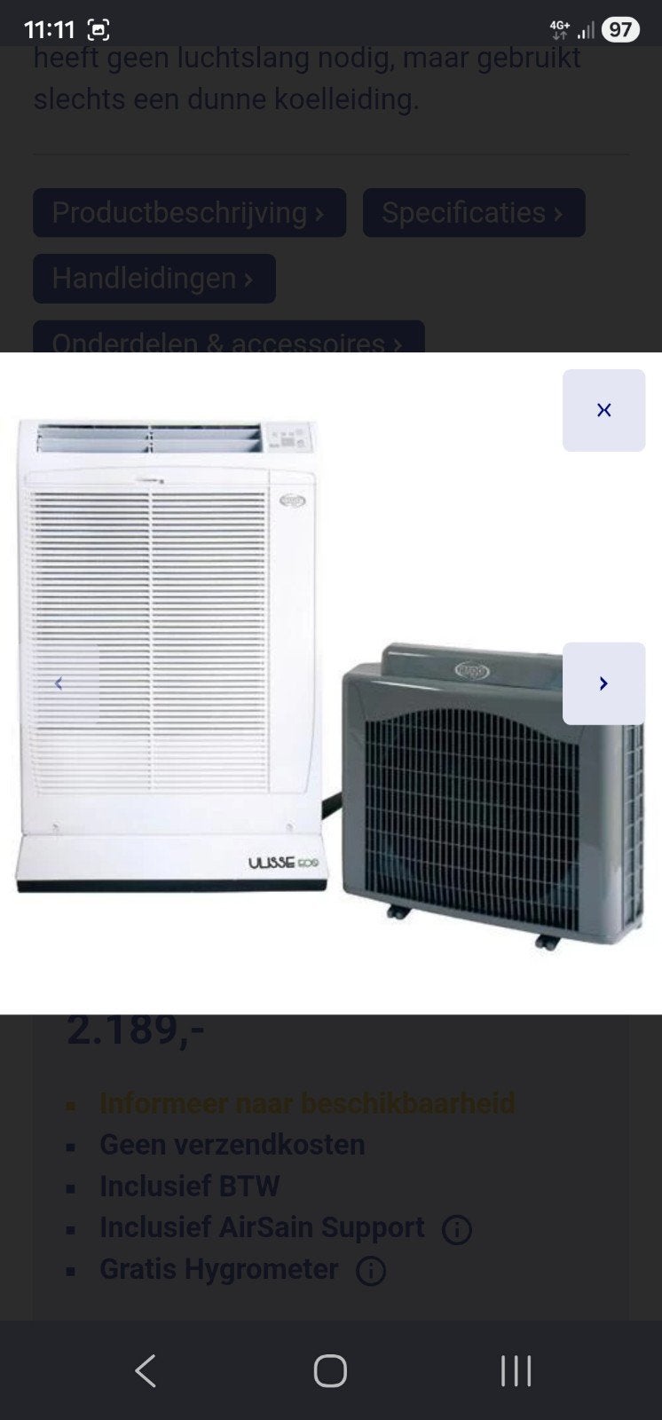 Argoclima Ulisse 13 DCI ECO - Mobiele split airco, Witgoed en Apparatuur, Airco's, Zo goed als nieuw, Mobiele airco, 3 snelheden of meer