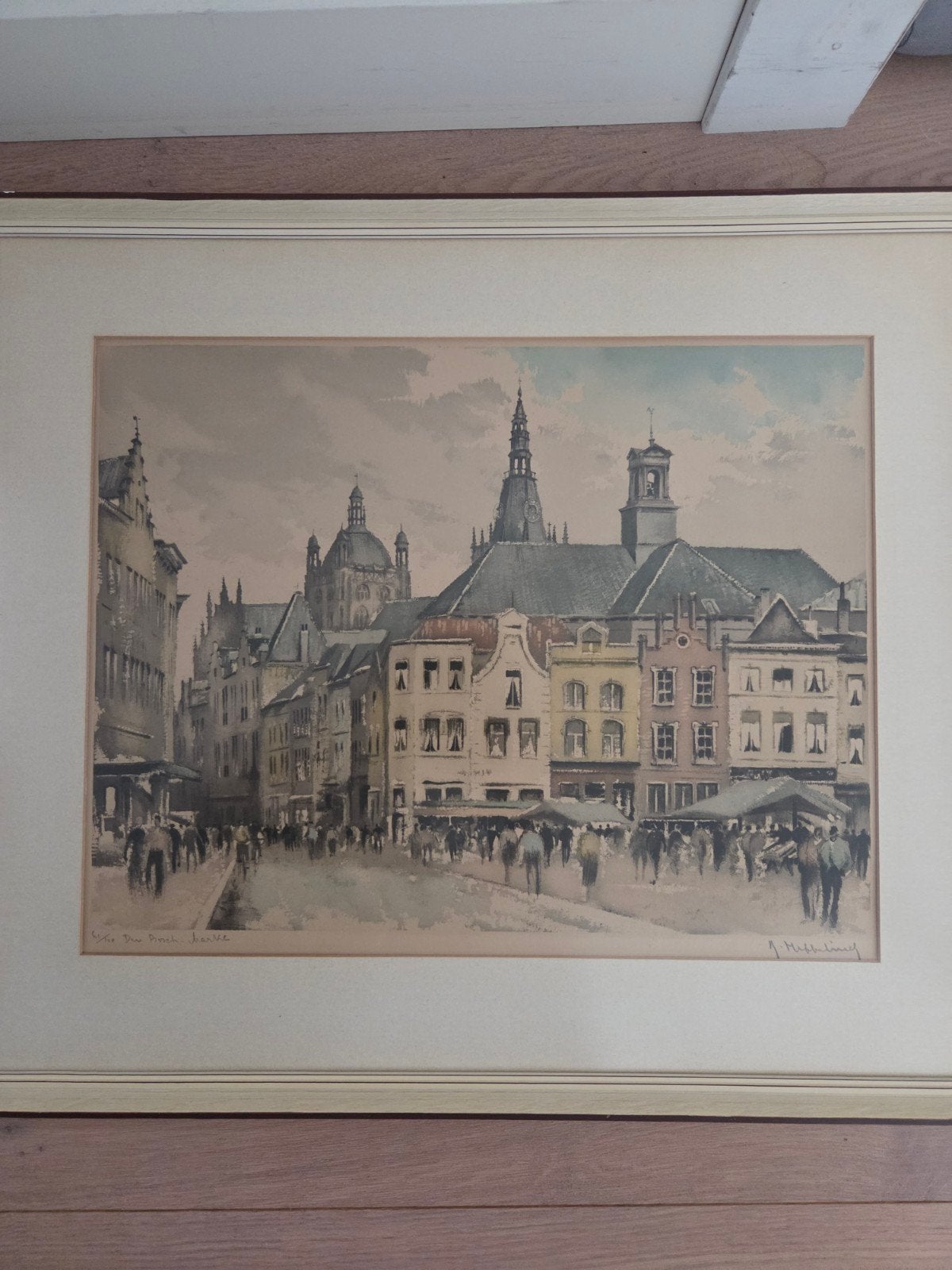 Klassieke Kleurenets 'Den Bosch Markt' – J. Hubbeling / Roge, Ophalen of Verzenden, Oud hollands, Stads- / dorpsgezicht