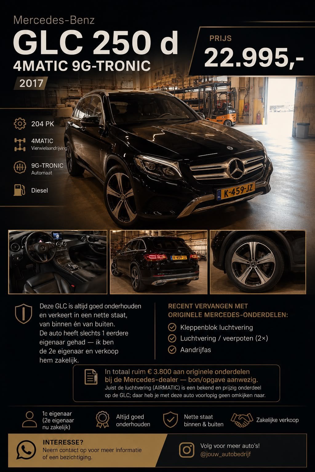 Mercedes-Benz GLC 250 d 204pk 4MATIC 9G-TRONIC 2017 Zwart, Auto's, Mercedes-Benz, Automaat, Zwart, 2500 kg, Zwart