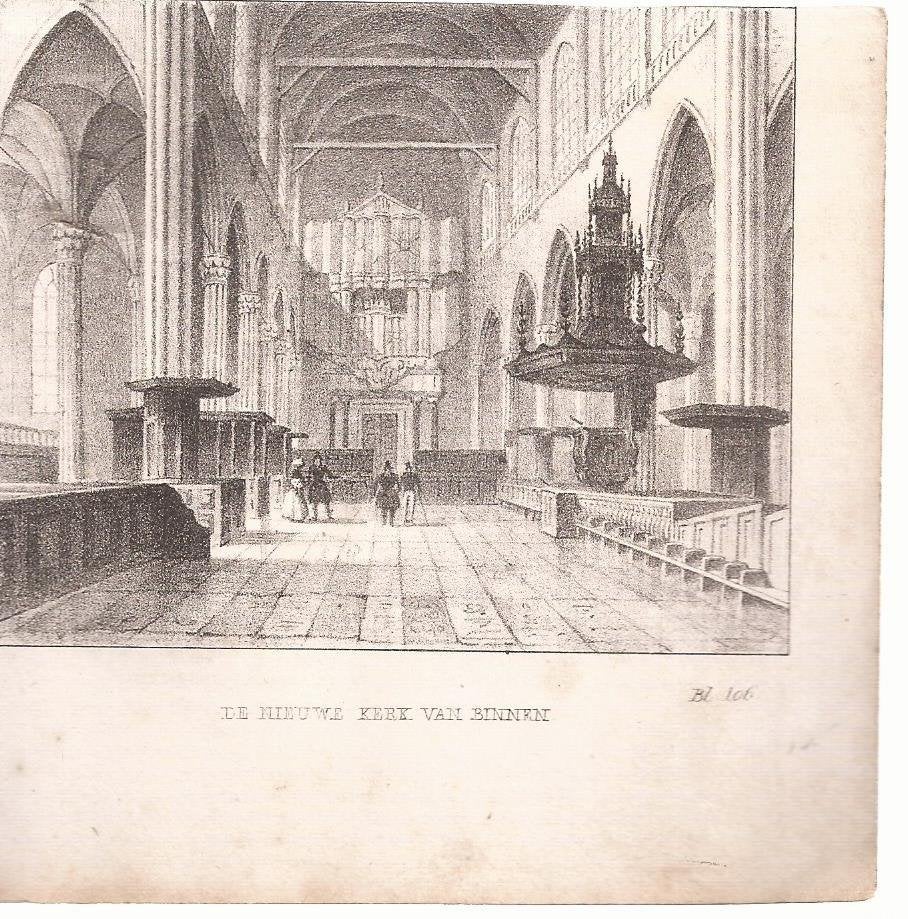 Amsterdam. De Nieuwe Kerk van Binnen. 1844