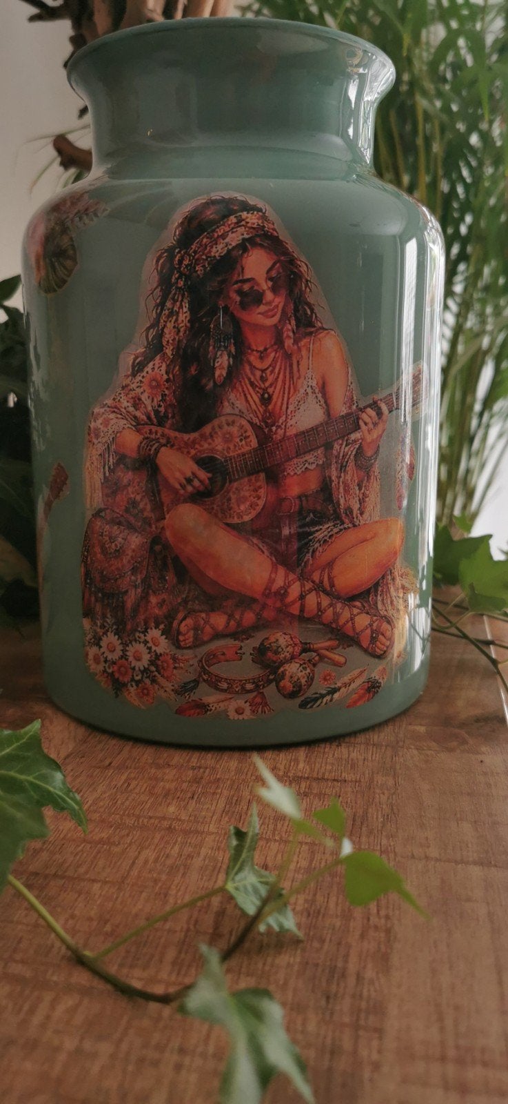Unieke vaas met reverse decoupage - Bohemian stijl, Huis en Inrichting, Woonaccessoires | Vazen, Ophalen