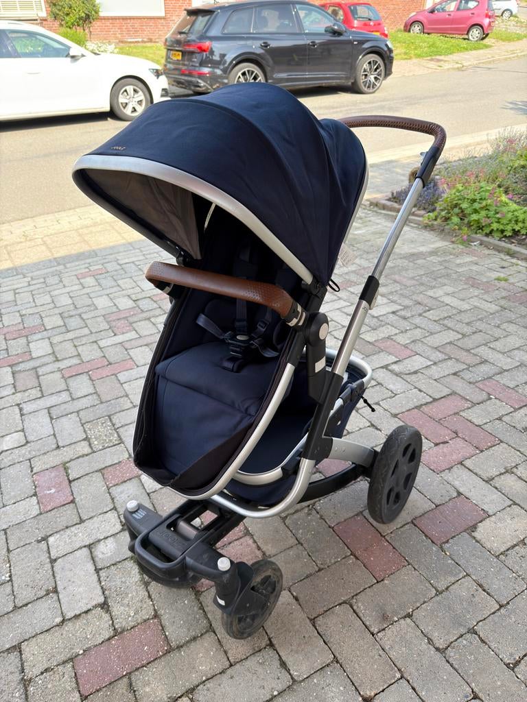 Joolz Geo kinderwagen donkerblauw met bruin leer + zonnedoek, Ophalen of Verzenden, Zo goed als nieuw