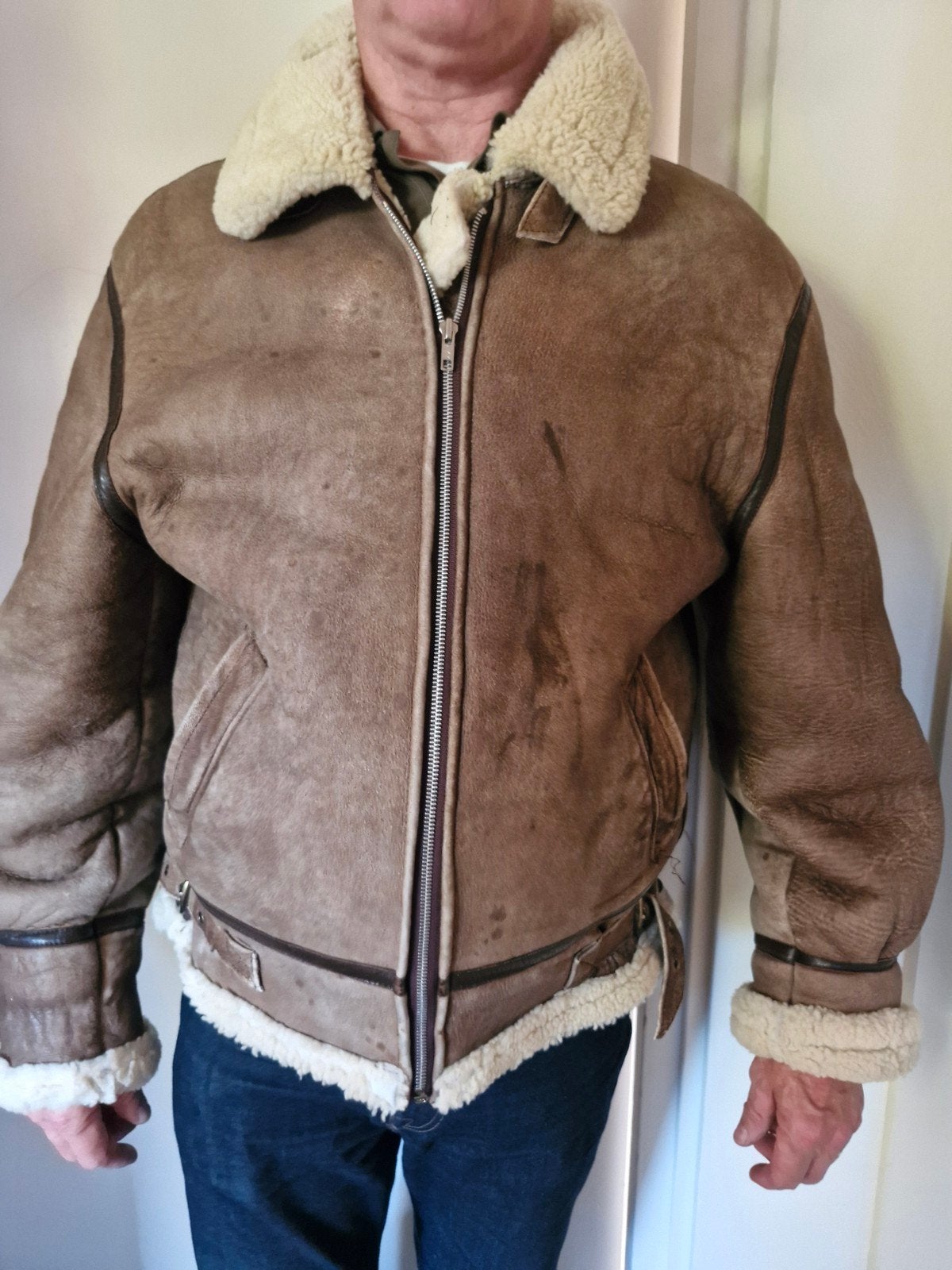 Leuke leren lammy coat heren xl is lekker warm, Ophalen of Verzenden, Maat 56/58 (XL), Bruin