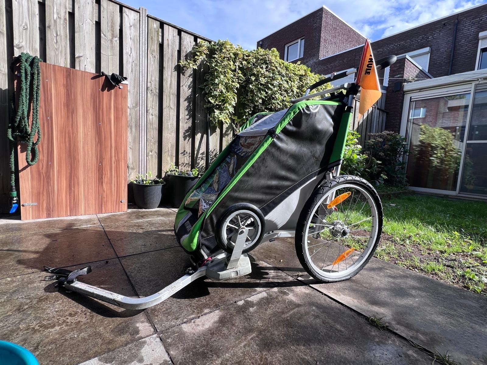 Thule Kinderkar/Fietskar - Groen/Zwart, Fietsen en Brommers, Ophalen, Gebruikt, Opvouwbaar, 20 tot 40 kg