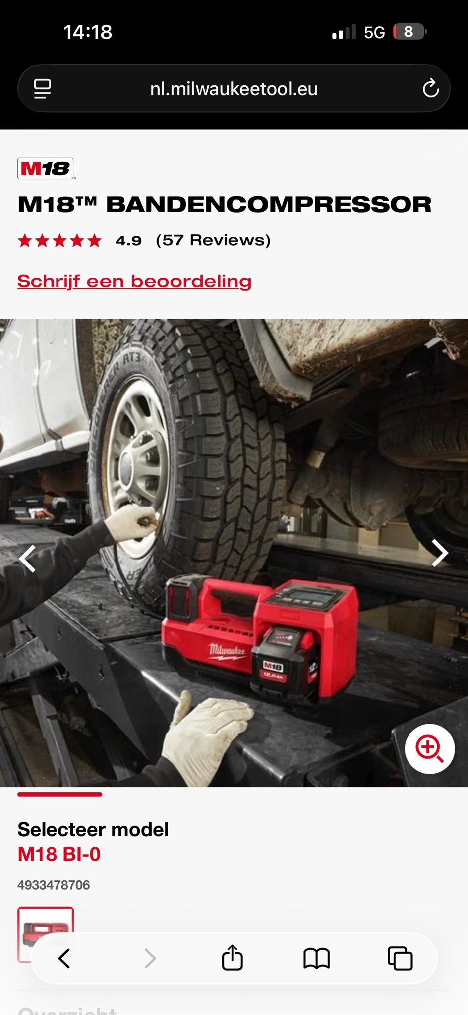 Milwaukee M18 Bandencompressor (Gezocht), 10 bar of meer, Ophalen of Verzenden, Zo goed als nieuw, Minder dan 200 liter/min