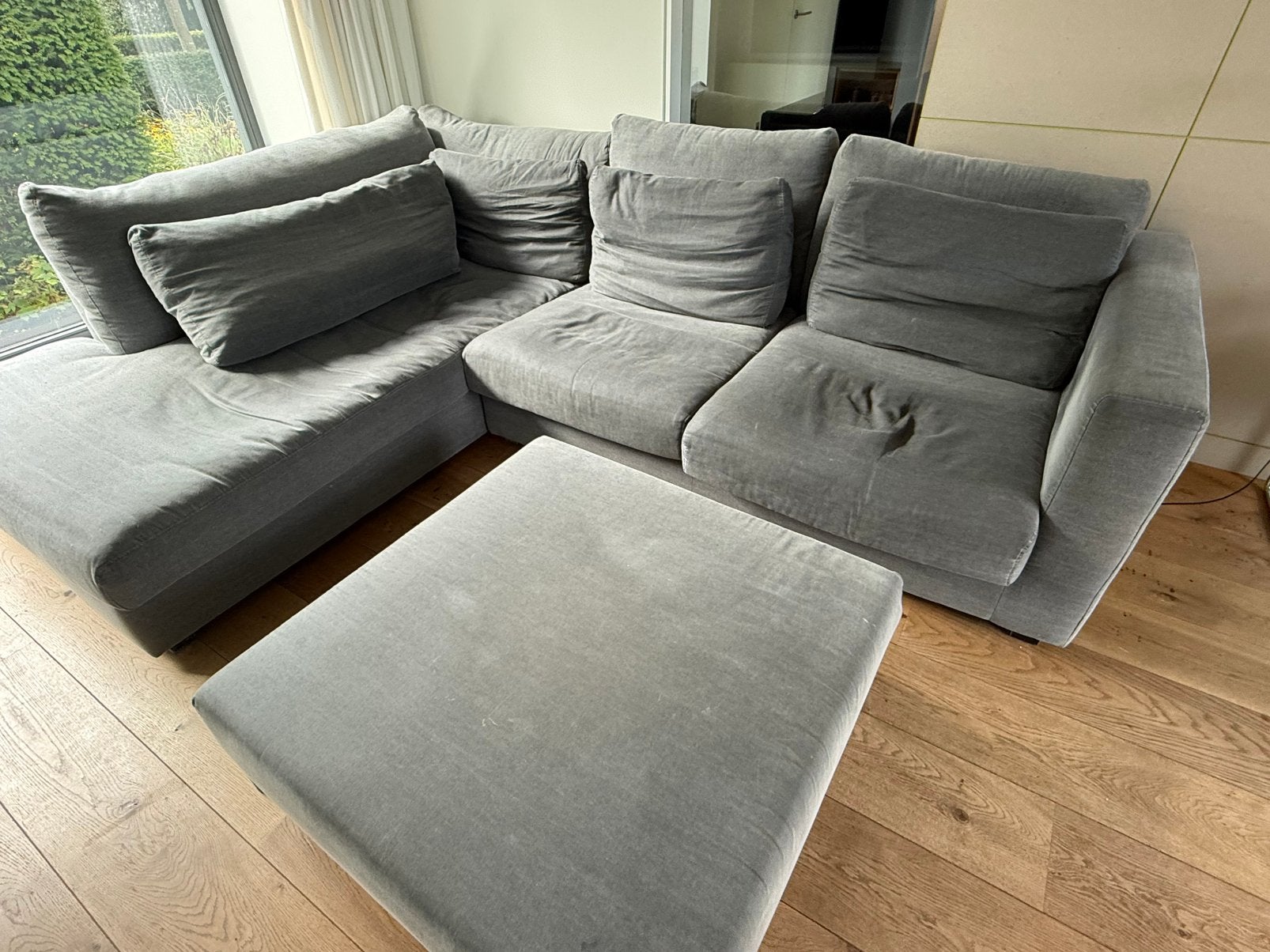 Hoekbank met chaise longue, Huis en Inrichting, Banken | Complete zithoeken, Ophalen, Gebruikt, Stof